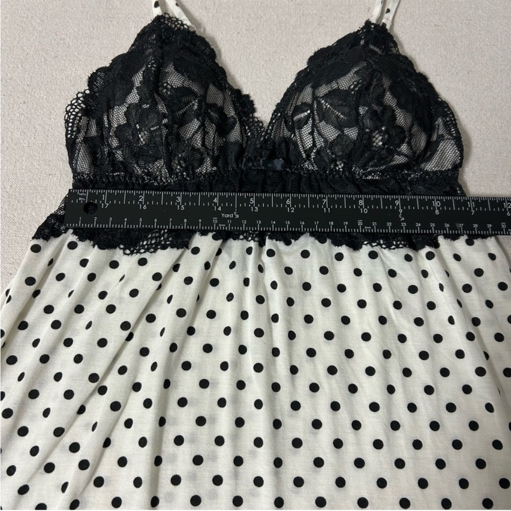 Victoria’s Secret Babydoll Nightie Medium Off-White & Black Polka Dot Lace Trim - Picture 12 of 12